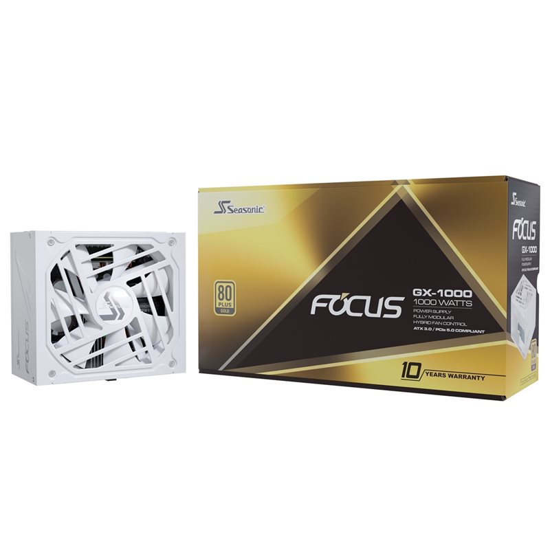 Seasonic 1000W FOCUS GX-1000 ATX 3.0 White -virtalähde, 80 Plus Gold, valkoinen