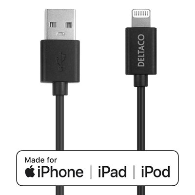 Deltaco Lightning - USB-A -kaapeli, MFI, 2m, musta