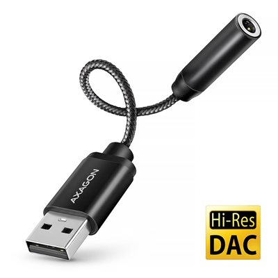 AXAGON USB-A - 3,5mm -ääniadapteri, Hi-Res DAC, 32bit 384kHz