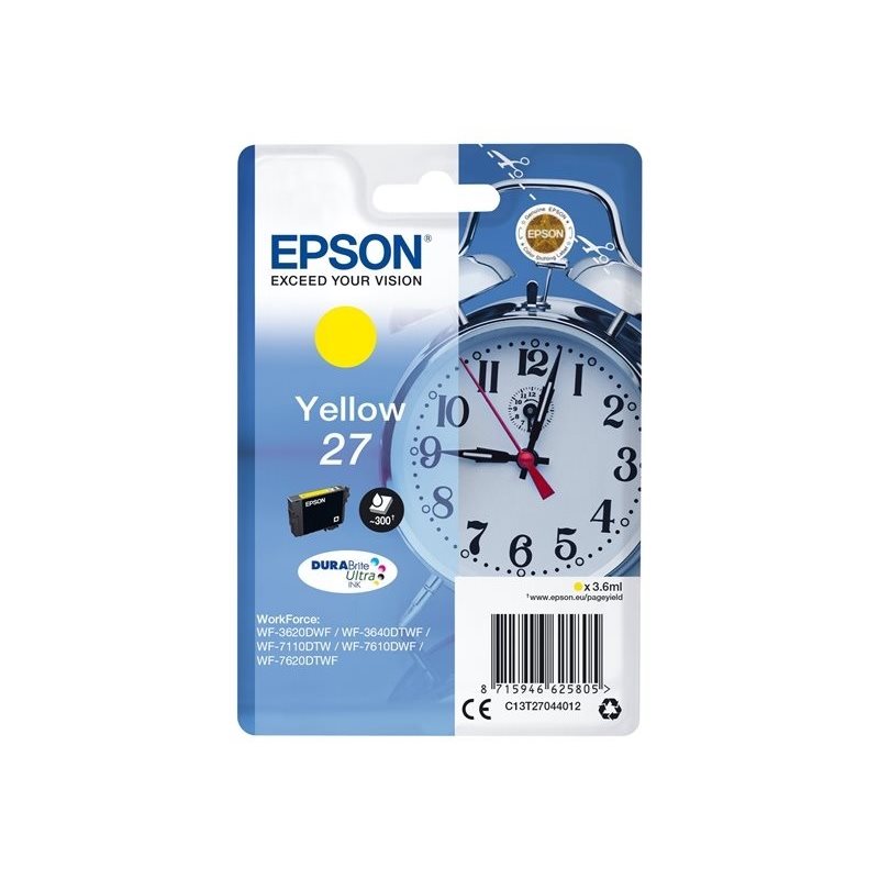 Epson 27 DURABrite Ultra Alarm Clock -väriainekasetti, keltainen (SEC)