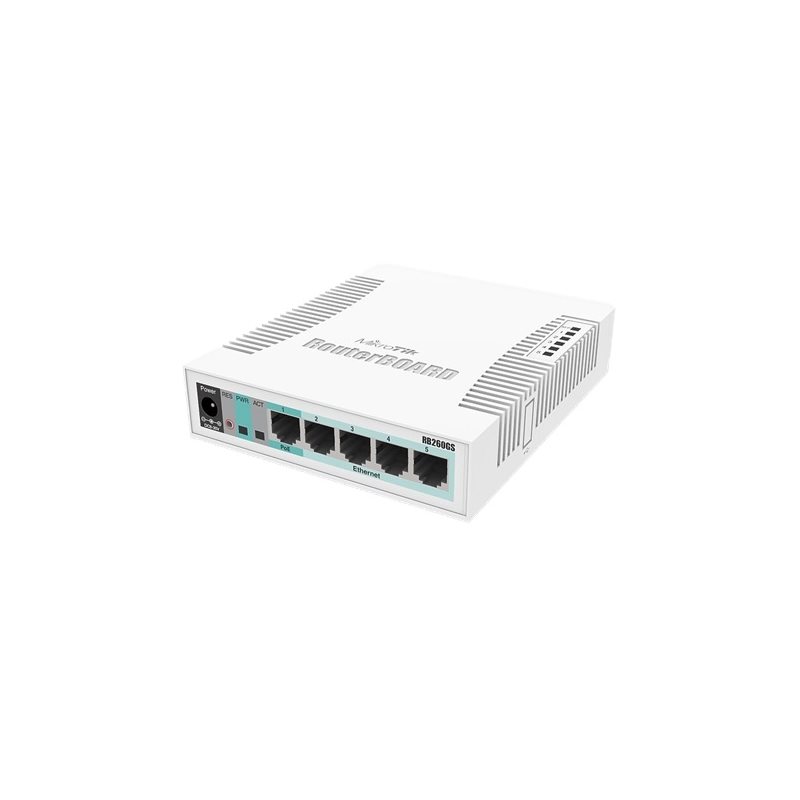 MikroTik RB260GS, 5-porttinen Gigabit Ethernet -kytkin, valkoinen