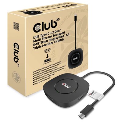 Club 3D 3.2 Gen1 USB-C -> 3x DisplayPort 1.4 MST  -jakaja, musta