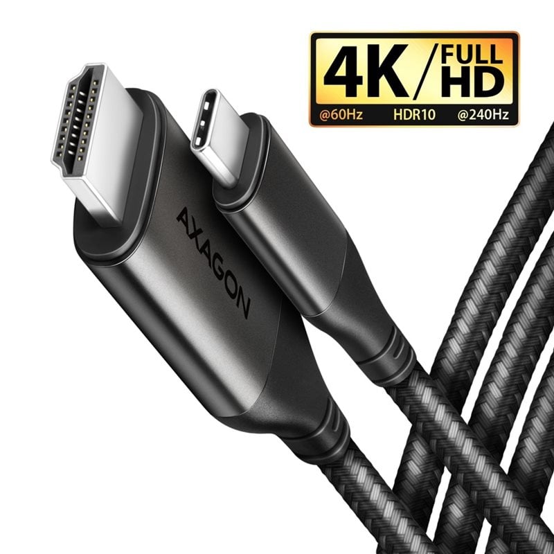 AXAGON USB-C - 2.0 HDMI -näyttökaapeli, 1,8m, musta