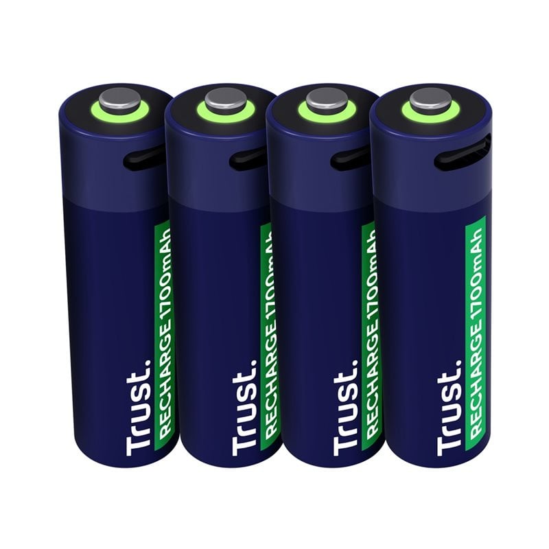 TRUST USB-C-ladattava AA -akkuparisto, 1700mAh, 4kpl