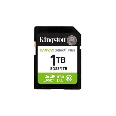 Kingston 1TB Canvas Select Plus, SDXC -muistikortti, UHS-I V30 U3, 150 MB/s