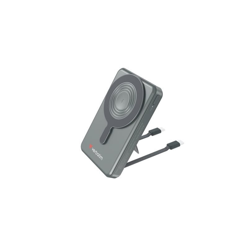 Verbatim 10 000mAh Charge 'n' Go, varavirtalähde telineellä, Magsafe, 2x USB-C PD, harmaa