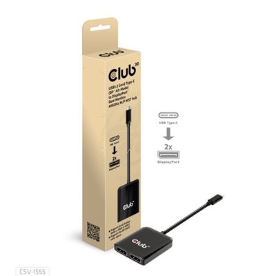 Club 3D 3.2 Gen2 USB-C -> 2x DisplayPort 1.2 MST -jakaja, musta