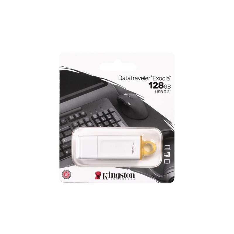 Kingston 128GB DataTraveler Exodia, USB 3.2 Gen1 -muistitikku, valkoinen/keltainen