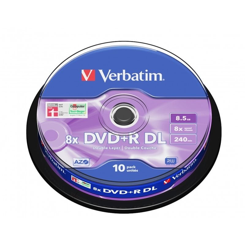 Verbatim DVD+R DL 8,5GB/240min, 8x, spindle, 10kpl