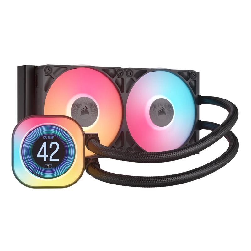 Corsair iCUE LINK TITAN 240 RX LCD, 240mm AIO-nestejäähdytysratkaisu prosessorille, musta