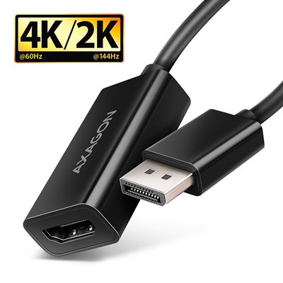 AXAGON DisplayPort 1.2 -> HDMI 2.0b -adapteri, 4K60Hz, 15cm, musta