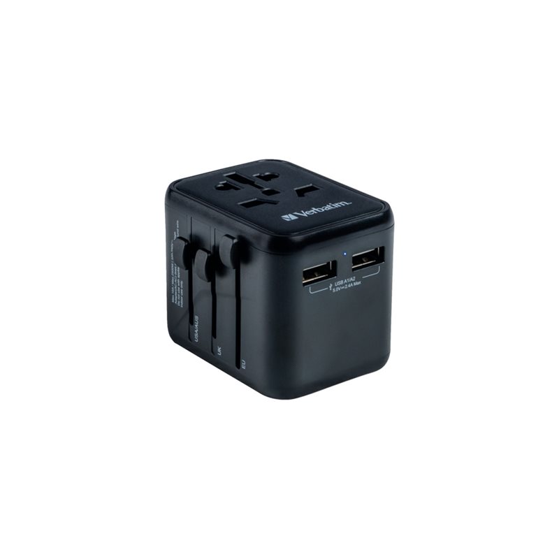 Verbatim Universaali matkasovitin, 2x USB-A, musta