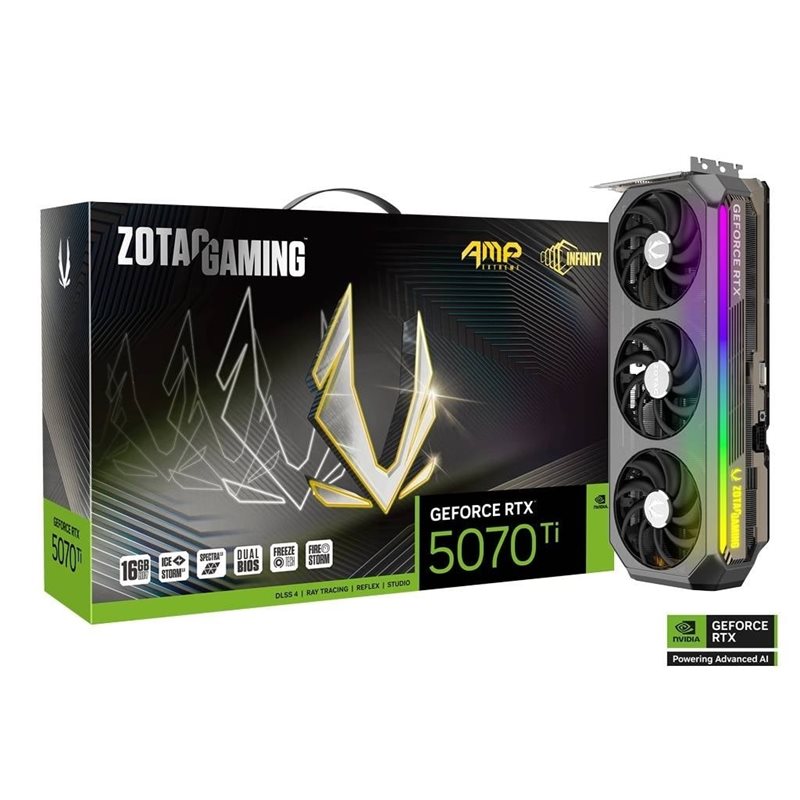 Zotac GeForce RTX 5070 Ti AMP Extreme INFINITY -näytönohjain, 16GB GDDR7