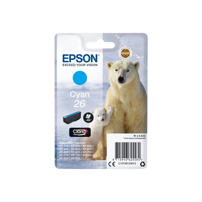 Epson 26 Claria Premium Ink Polar Bear -väriainekasetti, syaani