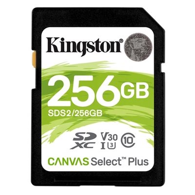 Kingston 256GB Canvas Select Plus, SDXC -muistikortti, UHS-I V30 U3, 100/85 MB/s