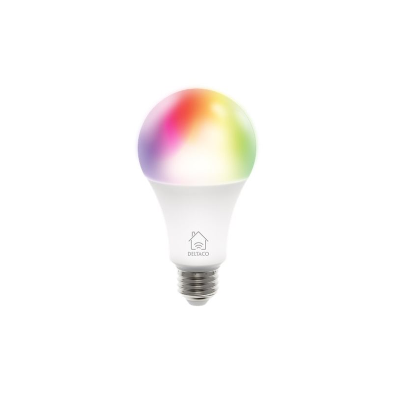 Deltaco Smart Home RGB-älylamppu, E27, Wi-Fi, 9W, 810 lumenia, himmenettävä, valkoinen