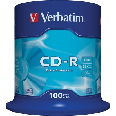 Verbatim CD-R, 52x, 700 MB/80 min, 100-pakkaus spindle