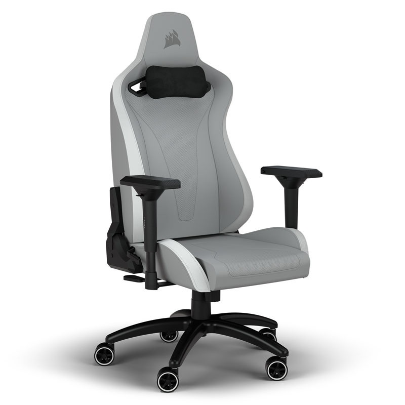 Corsair TC200 Gaming Chair - Plush Leatherette, keinonahkaverhoiltu pelituoli, vaaleanharmaa/valkoinen/musta
