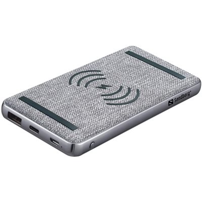 Sandberg 10 000 mAh Powerbank, USB-C PD 20W, USB-A QC3.0, langaton 15W, harmaa
