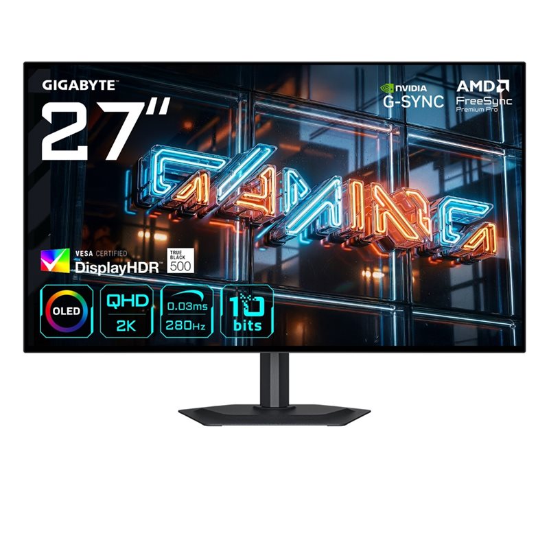 Gigabyte 27" MO27Q28GR, 280Hz QHD OLED-pelimonitori, musta