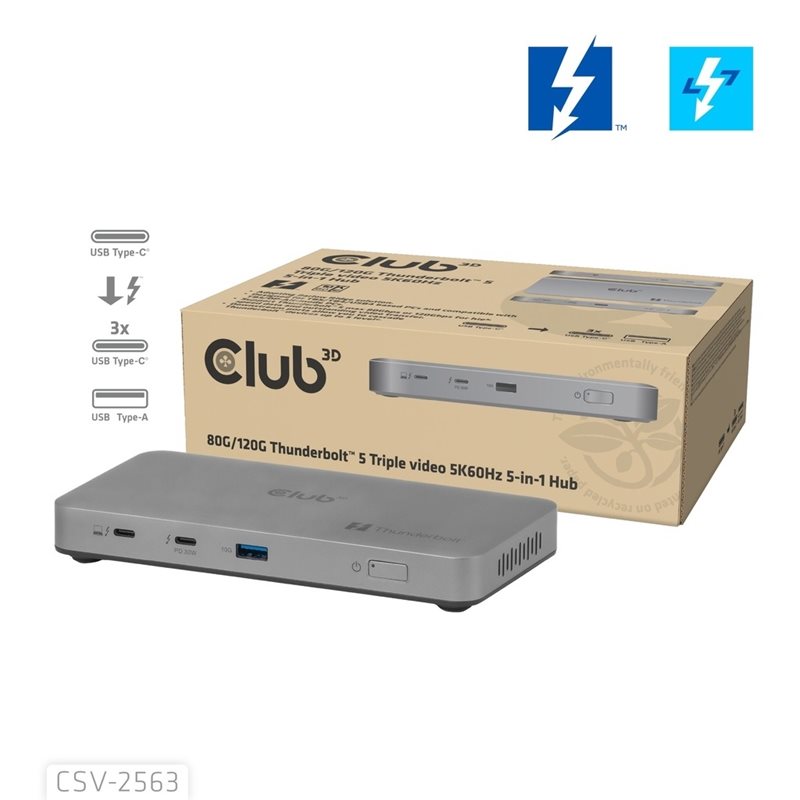 Club 3D Thunderbolt 5 5-in-1 -telakka, musta