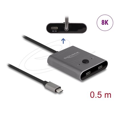 DeLock (Outlet) 3.2 Gen2 USB-C Switch 2 -> 1, kaksisuuntainen, 8K, musta