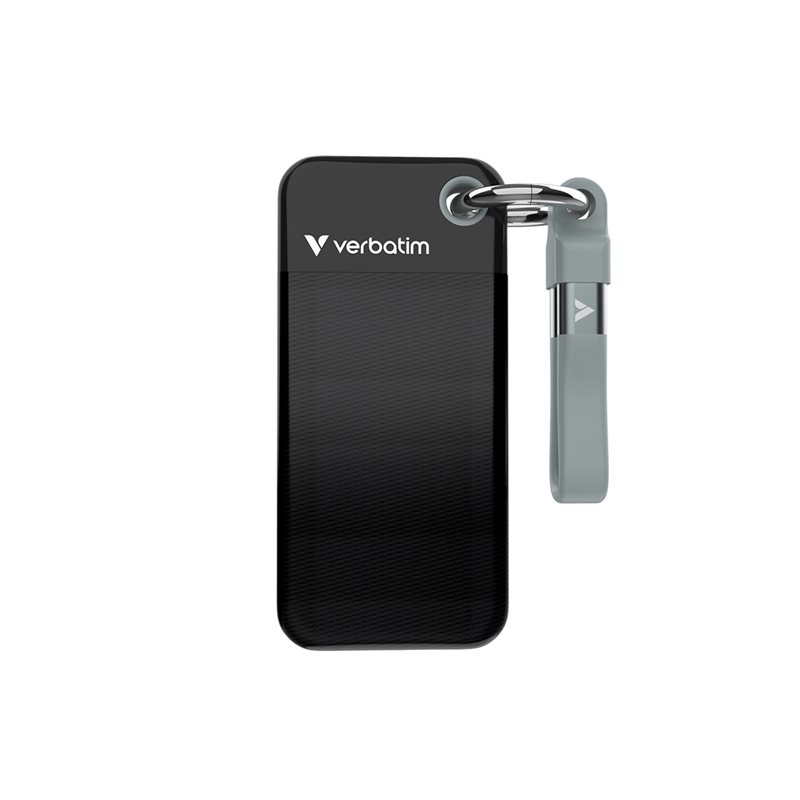 Verbatim 128GB Pocket SSD, ulkoinen SSD-levy, 3.2 Gen2 USB-C, 1000/1000 MB/s, musta/harmaa