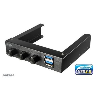 Akasa Tuuletinsäädin 3,5" paikkaan, 3 tuuletinsäädintä, USB 3.0