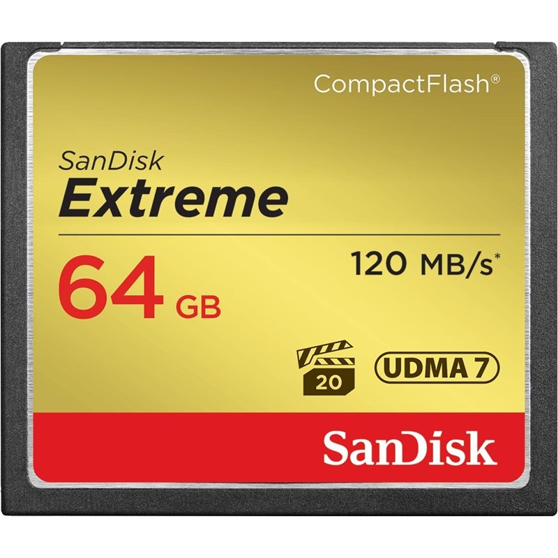 Sandisk 64GB Extreme CompactFlash -muistikortti, 120/85 MB/s