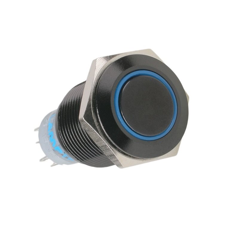 Lamptron Vandalism Push Button -painokytkin, 16mm, Blackline, sininen/musta