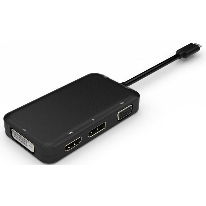 MicroConnect USB-C -> DP/HDMI/DVI/VGA -sovitin, musta