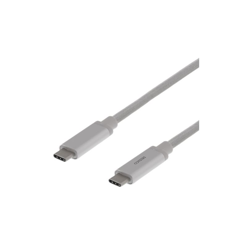 Deltaco 3.1 Gen2 USB-C -kaapeli, PD3.0 3A 60W, 1m, hopea