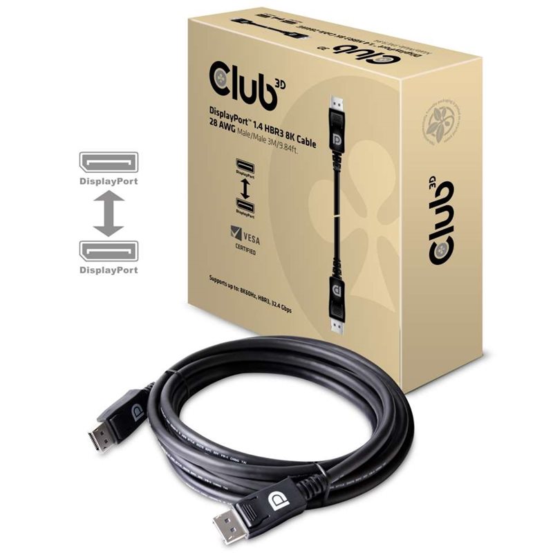Club 3D (Outlet) DisplayPort 1.4 HBR3 8K -kaapeli, 3m, musta