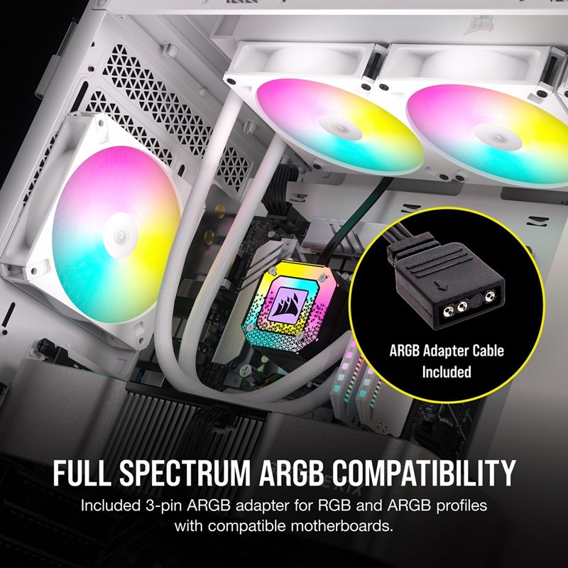 Corsair iCUE AR120 Digital RGB Triple pack, 120mm PWM-laitetuuletinsarja, valkoinen - Kuva 2