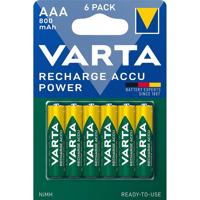 Varta AAA/LR03 -akkuparisto, 800mAh, 6kpl