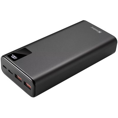 Sandberg 20 000 mAh Powerbank, USB-C PD 20W, 2x USB-A QC3.0, musta