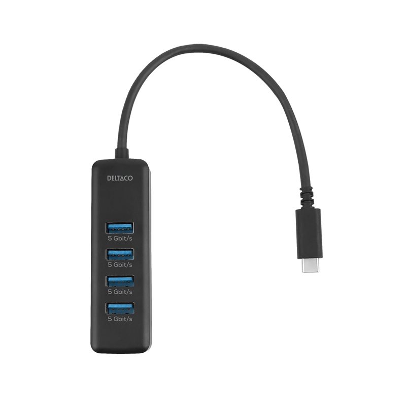 Deltaco 4-porttinen 3.2 Gen1 USB-C -hubi, musta