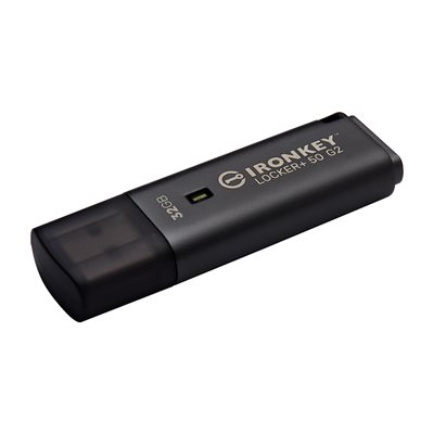 Kingston 32GB IronKey Locker+ 50 G2, salattu 3.2 Gen1 USB-A -muistitikku, musta