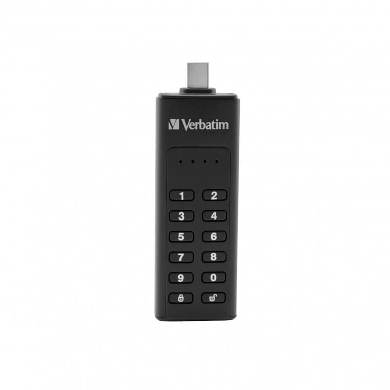 Verbatim 64GB Keypad Secure, laitesalattu 3.2 Gen1 USB-C -muistitikku, PIN-näppäimistöllä, musta