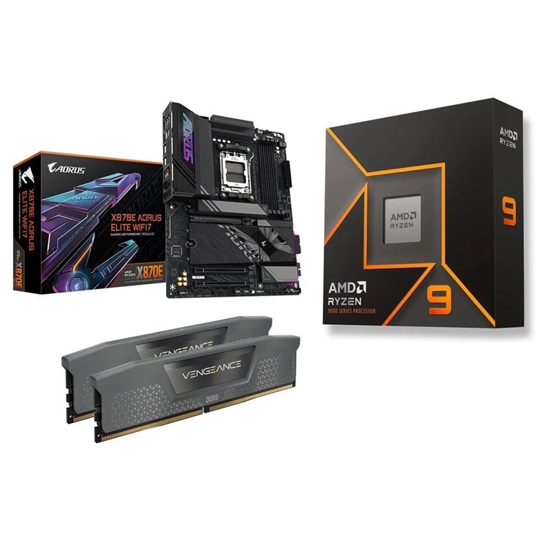 Gigabyte X870E AORUS ELITE WIFI7 + Ryzen 9 9950X + 32GB DDR5 6400MHz -tuotepaketti