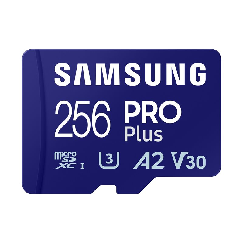 Samsung 256GB PRO Plus, microSDXC -muistikortti, UHS-I V30 U3 A2, 180/130 MB/s, SD-adapterilla