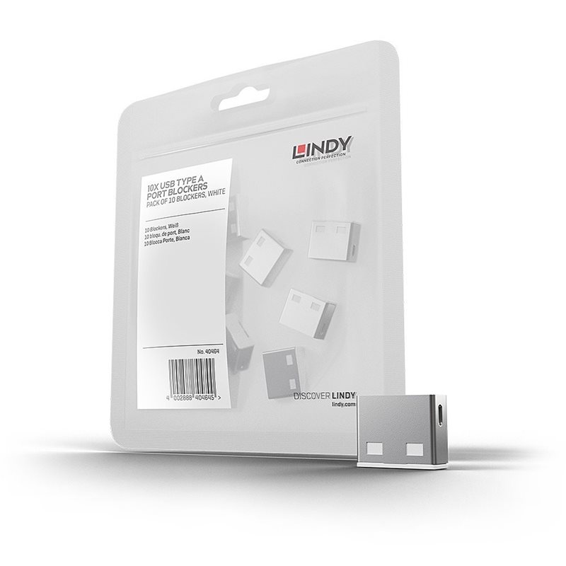 Lindy USB-A Port Blocker, 10kpl, valkoinen/harmaa