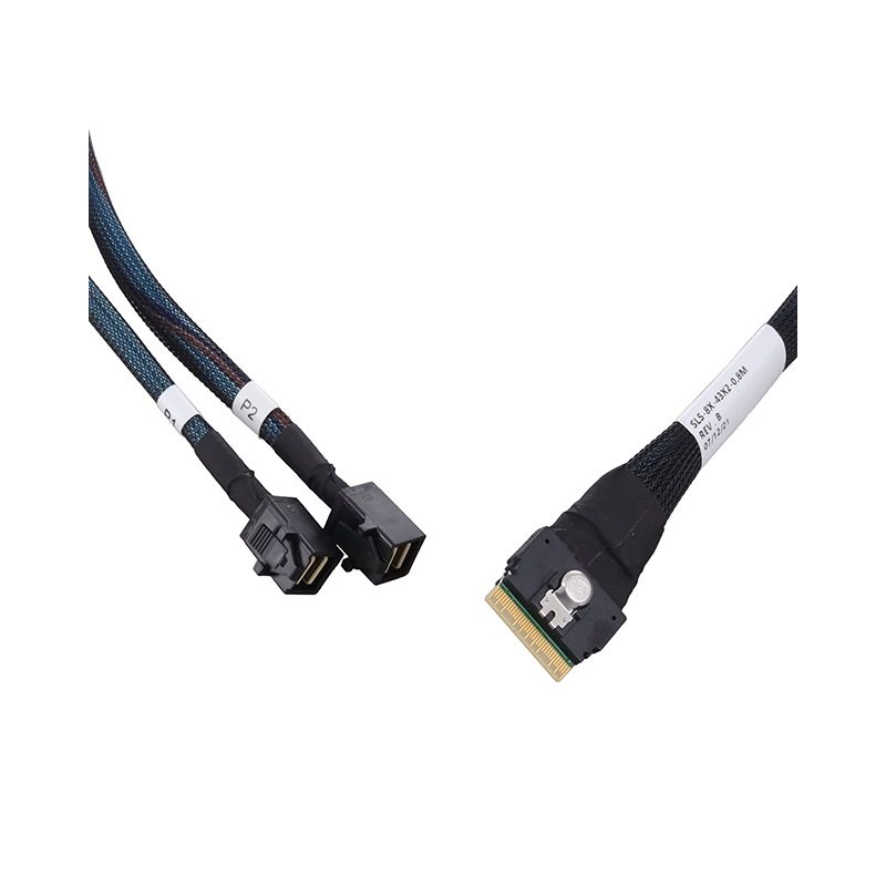 Microchip SlimSAS SFF-8654 8i -> 2x MiniSAS SFF-8643 4i -kaapeli, 0,8m, musta