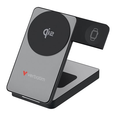 Verbatim 10 000mAh Charge 'n' Go Qi2, varavirtalähde, Magsafe + Watch, USB-C PD 30W, harmaa