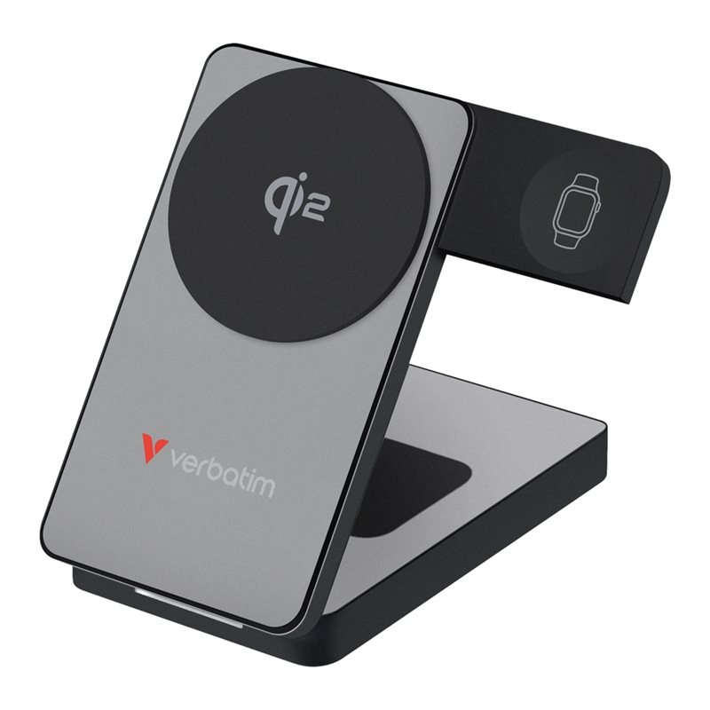 Verbatim 10 000mAh Charge 'n' Go Qi2, varavirtalähde, Magsafe + Watch, USB-C PD 30W, harmaa