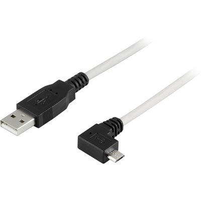 Deltaco 2.0 USB-A - Micro-USB -kaapeli, 5-pin, suora-kulma, 2m, valkoinen