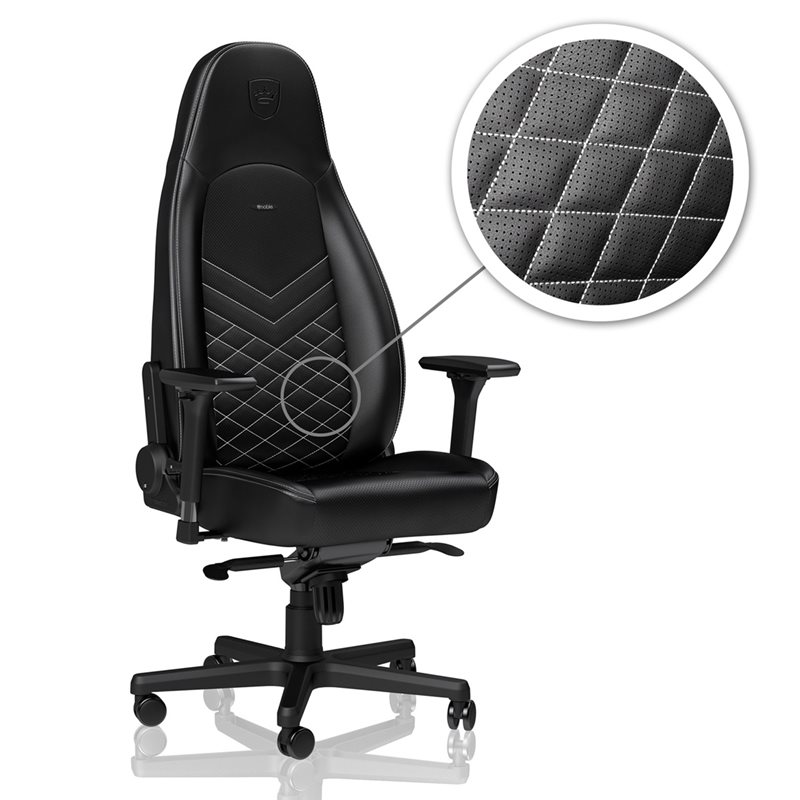 noblechairs ICON Gaming Chair, keinonahkaverhoiltu pelituoli, musta/platinanvalkoinen (Tarjous! Norm. 419,90€)