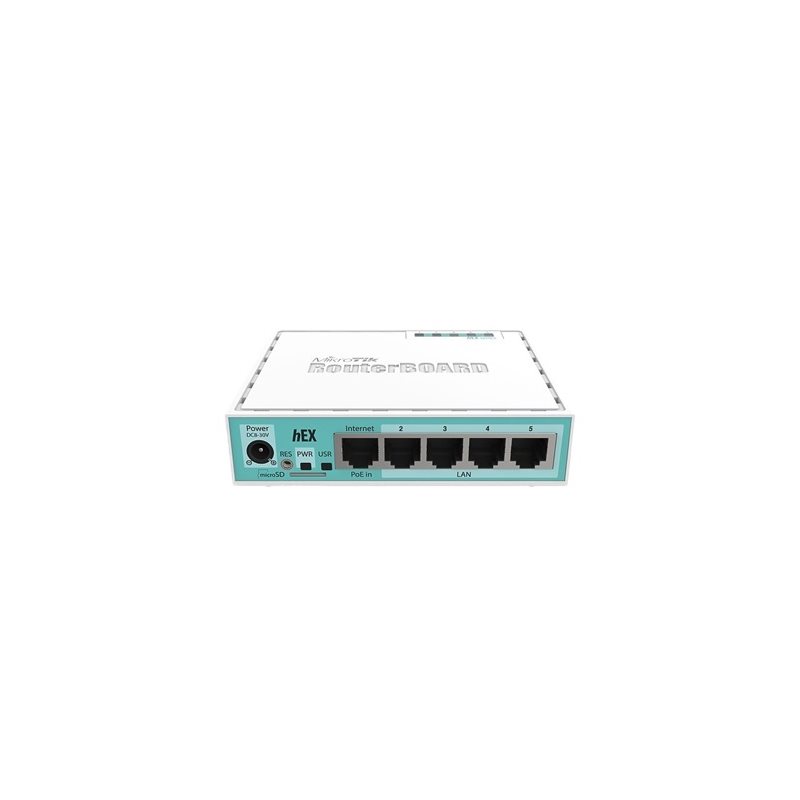 MikroTik hEX, 5-porttinen Gigabit Ethernet -reititin, valkoinen/turkoosi