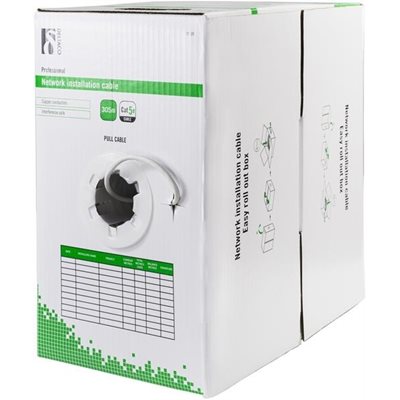 Deltaco U/UTP Cat5e asennuskaapeli, 305m laatikko, valkoinen
