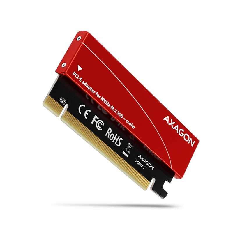 AXAGON NVMe M.2 -adapteri jäähdytinsiilillä, PCIe 4.0 x16, M/B&M-key